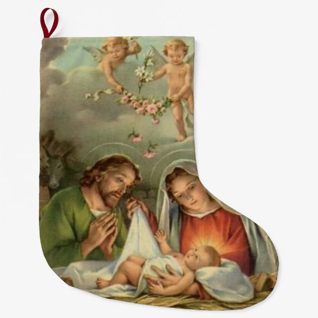 Weihnachtsheilige Familien-Geburt Christi Jesus Großer Weihnachtsstrumpf (Vorderseite)