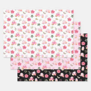 Weihnachtsheißer Kakao und rosa Weihnachtssterne Geschenkpapier Set