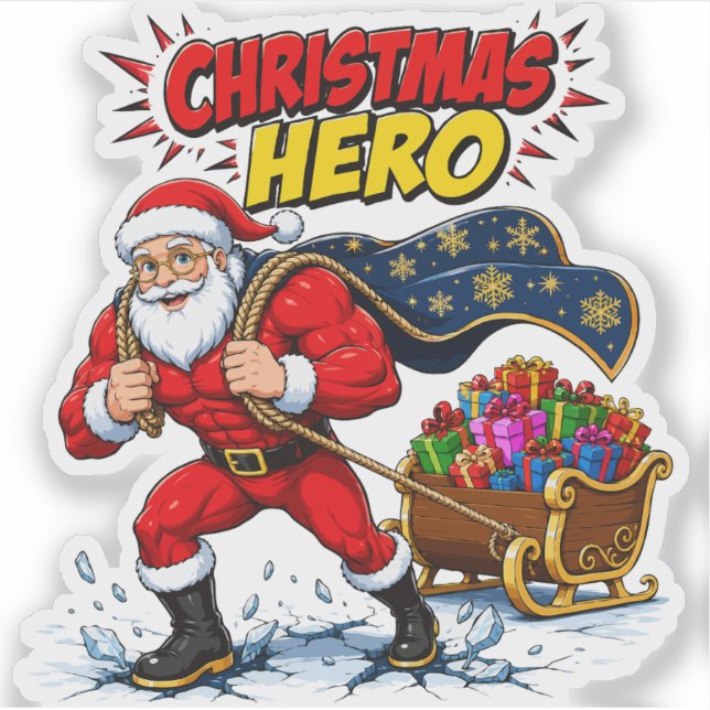 Weihnachtsheld Comic Santa Claus Aufkleber (Vorderseite)