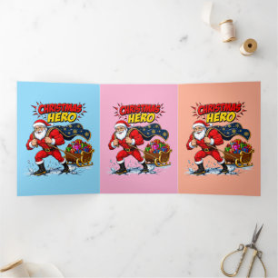 Weihnachtsheld Comic Santa Claus Dreifach Gefaltete Einladung
