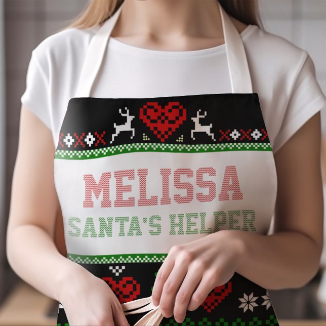 Weihnachtshelfer Ugly Weihnachtskraut KLEINE Schür Schürze (Cute Ugly Sweater Christmas Santa's Helper Apron with Any Name (Try Your Name Now!) | SIZE SMALL)
