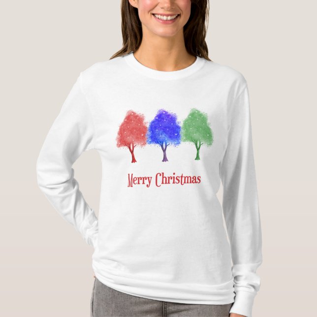 Weihnachtshemd mit farbenfrohen, glänzenden Bäumen T-Shirt (Vorderseite)