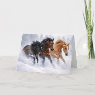 Weihnachtsherde wilder Pferde im Schnee Cute Karte