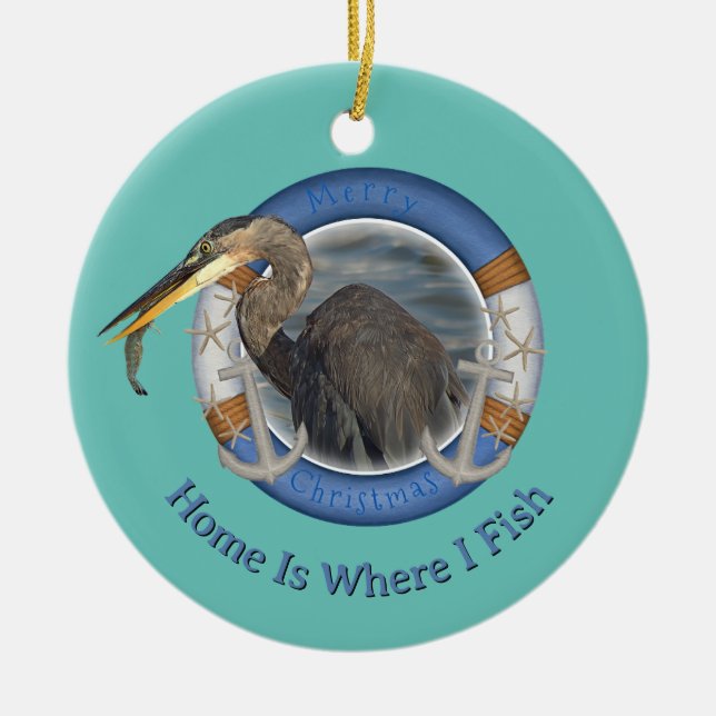 Weihnachtsheronfischerei Keramik Ornament (Vorne)