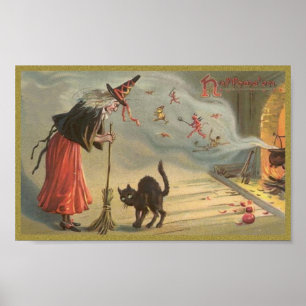 Weihnachtshexe, Katze Poster