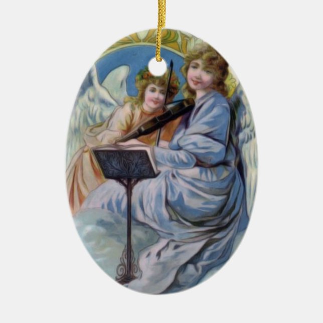 Weihnachtshimmlische Engel, die Violine spielen Keramik Ornament (Vorne)