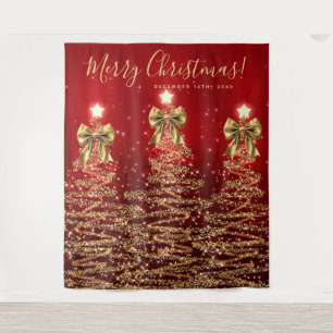 Weihnachtshintergrund Gold Rot Weihnachtsbäume mit Wandteppich