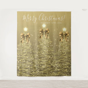Weihnachtshintergrund Goldene Weihnachtsbäume m/ S Wandteppich