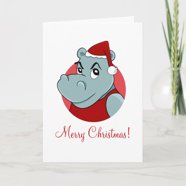 Weihnachtshippo-Cartoon Feiertagskarte (Vorderseite)