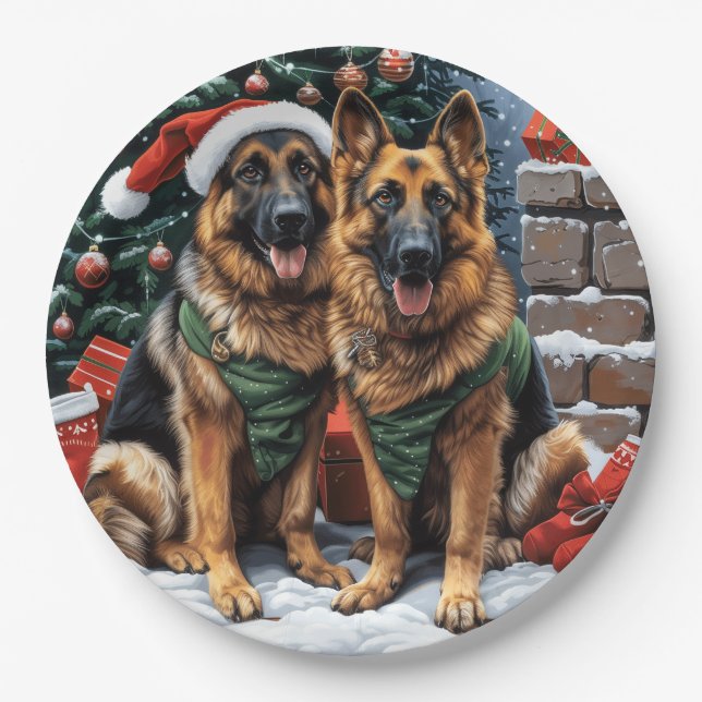 Weihnachtshirdhunde Pappteller (Vorderseite)