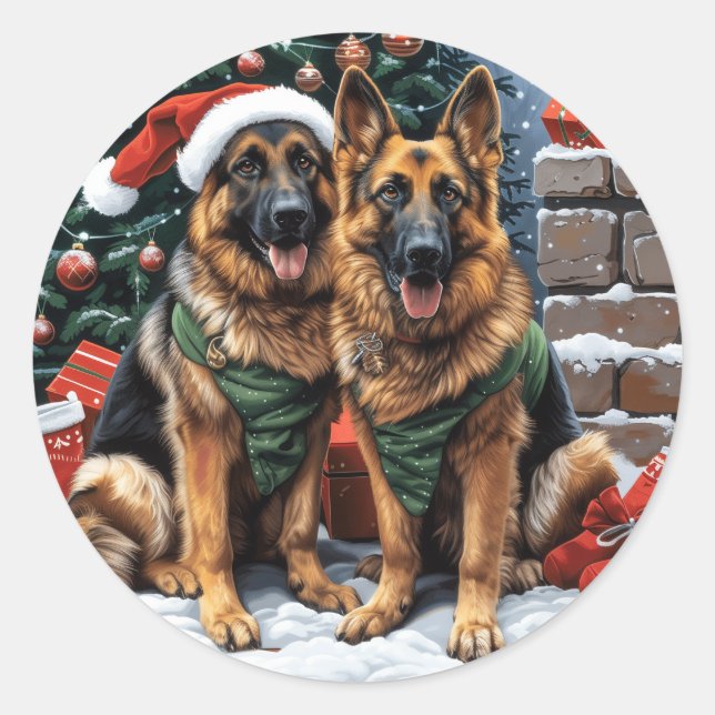 Weihnachtshirdhunde Runder Aufkleber (Vorderseite)