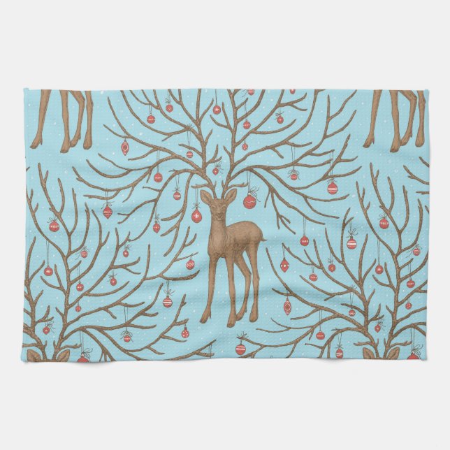 Weihnachtshirsch auf Blau Geschirrtuch (Horizontal)