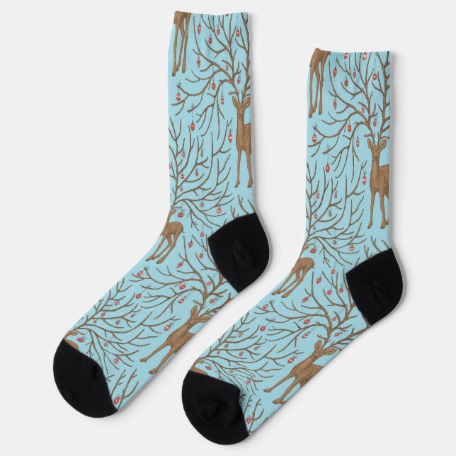 Weihnachtshirsch auf Blau Socken (Linkes Detail)