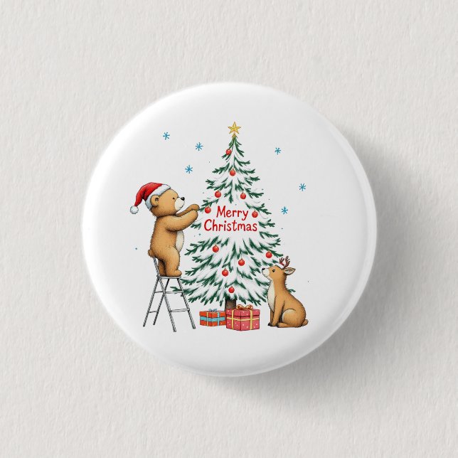 Weihnachtshirsch und Bär Button (Vorderseite)
