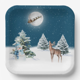 Weihnachtshirsch und Weihnachtsmann Pappteller