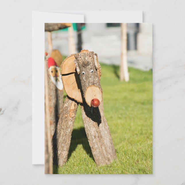 Weihnachtshirsche aus Holz Feiertagskarte (Vorderseite)