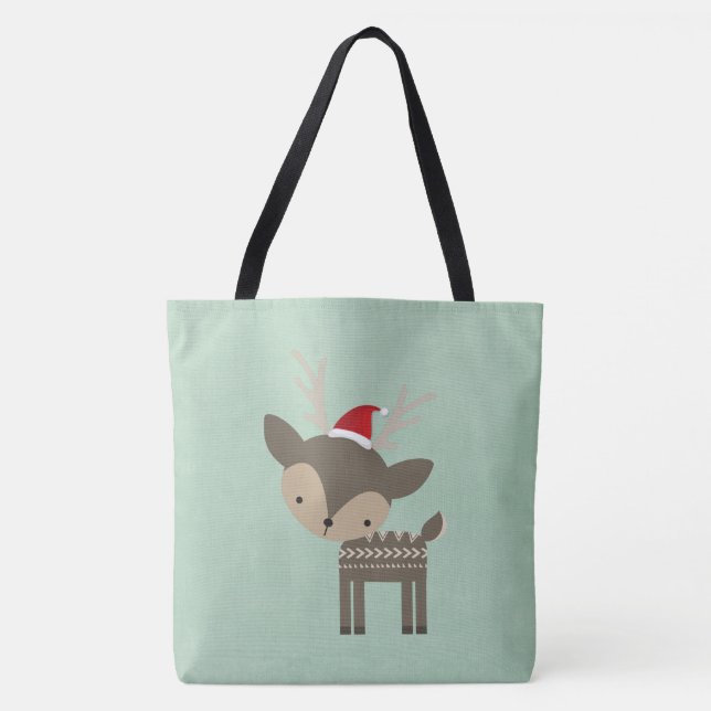 Weihnachtshirsche in einem Retro-Hipster der roten Tasche (Vorderseite)