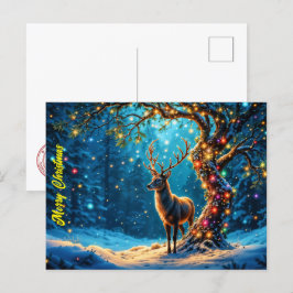 Weihnachtshirsche schneebedeckter Glitzer Glühen Postkarte