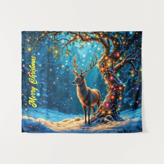 Weihnachtshirsche schneebedeckter Glitzer Glühen Wandteppich (Vorderseite (Horizontal))