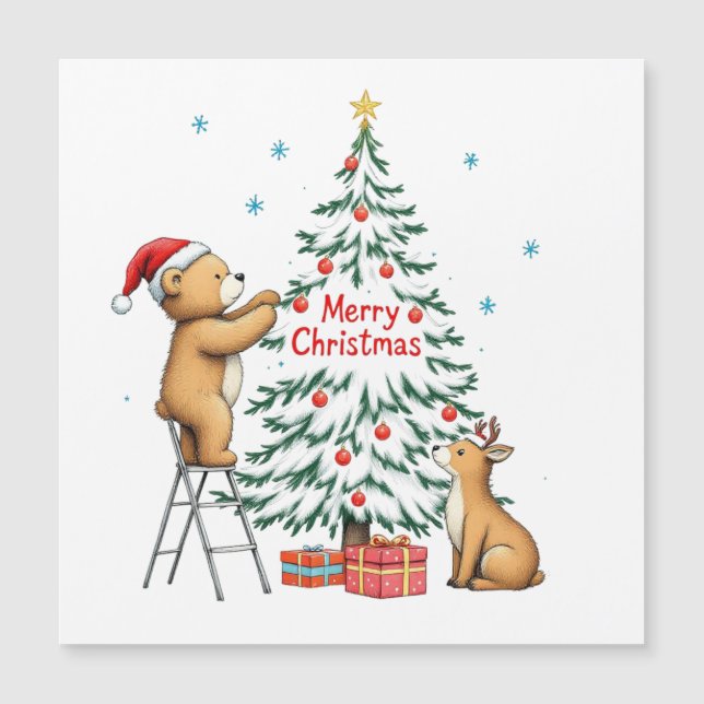 Weihnachtshirsche und Bär Magnetkarte (Vorderseite)