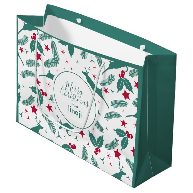 Weihnachtshirsche und Heiligenmuster Große Geschenktüte (Vorderseite Schrägansicht)