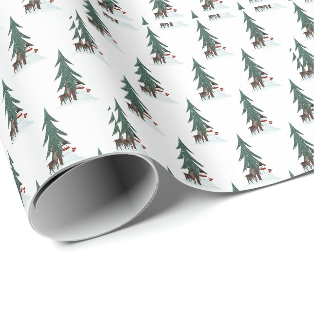 Weihnachtshirsche und Schneemann Geschenkpapier (Rolleneckpunkt)
