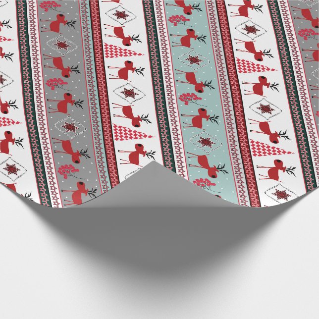 Weihnachtshirsche, Weihnachtsbäume, Schneeflocken, Geschenkpapier (Ecke)