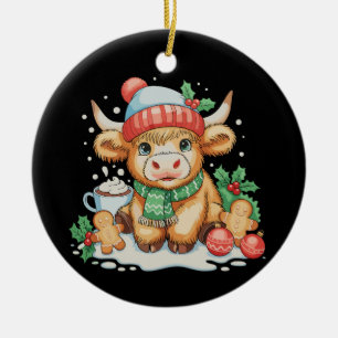 Weihnachtshochlandkuh Süße Färse Mooey Weihnachtsm Keramik Ornament