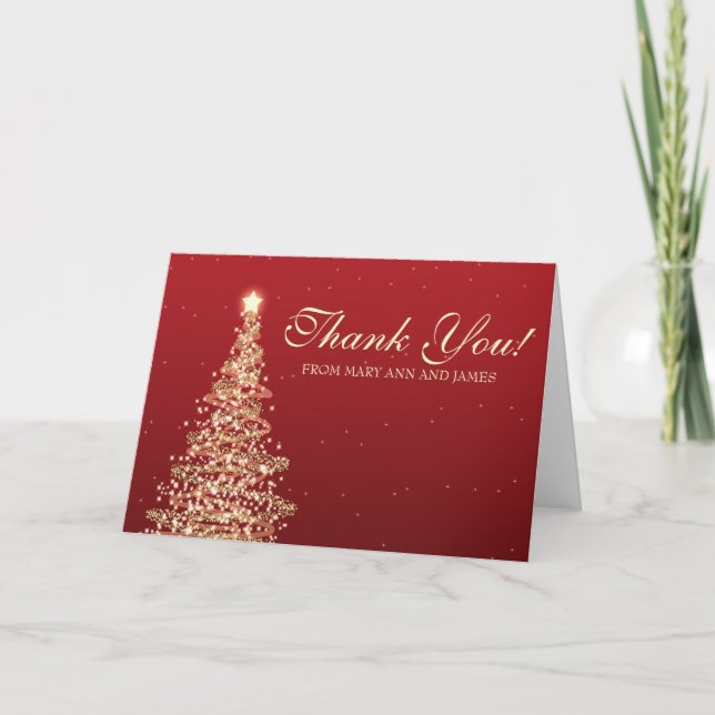 Weihnachtshochzeit "danken Ihnen" rotes Gold Dankeskarte (Vorderseite)