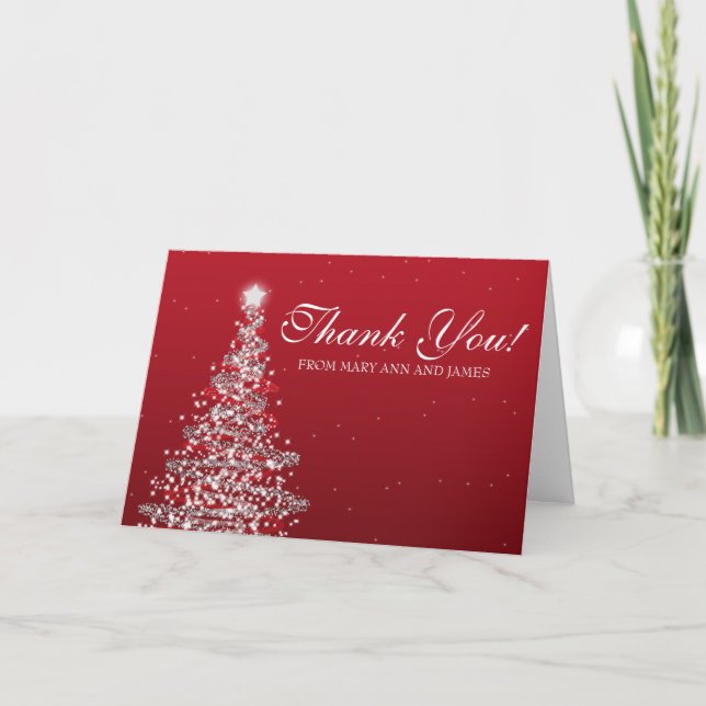 Weihnachtshochzeit "danken Ihnen" rotes Silber Dankeskarte (Vorderseite)