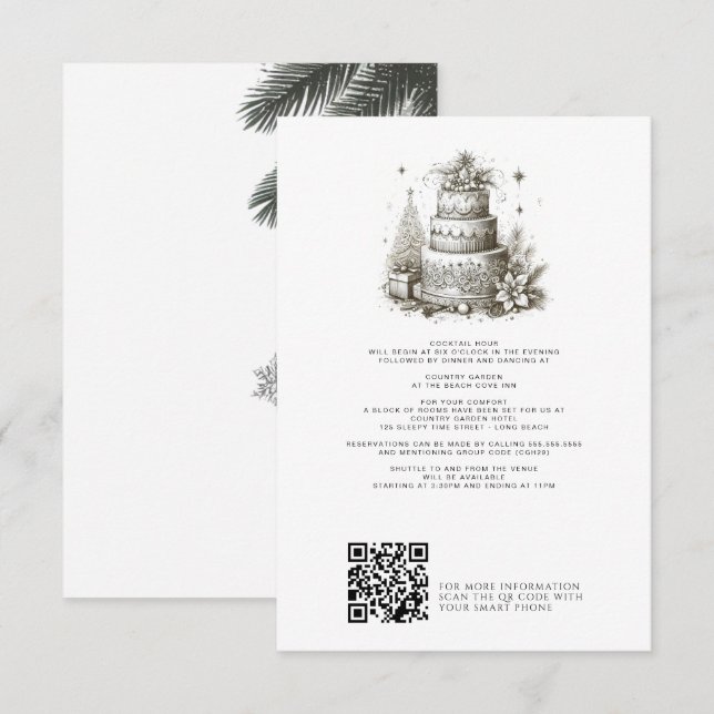 WeihnachtsHochzeit mit Details und QR Begleitkarte (Vorne/Hinten)