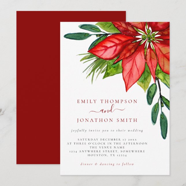 Weihnachtshochzeit Rote Poinsettia Foliage Einladung (Vorne/Hinten)