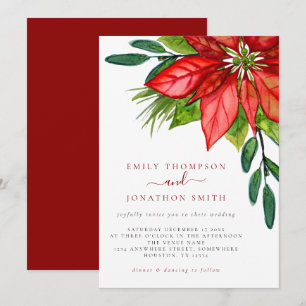 Weihnachtshochzeit Rote Poinsettia Foliage Einladung
