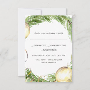 Weihnachtshochzeit   Wasserfarbe RSVP mit Essensau Karte