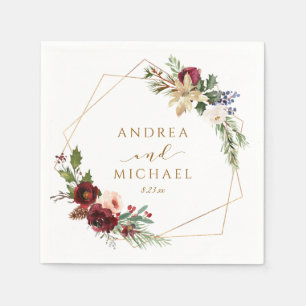 Weihnachtshochzeit Winterrote Kranz Aquarell Serviette
