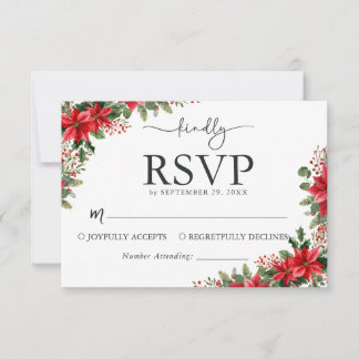 Weihnachtshochzeits-Antwortkarte mit Aquarell-Blum RSVP Karte