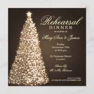 Weihnachtshochzeits-Proben-Abendessen-Gold Einladung