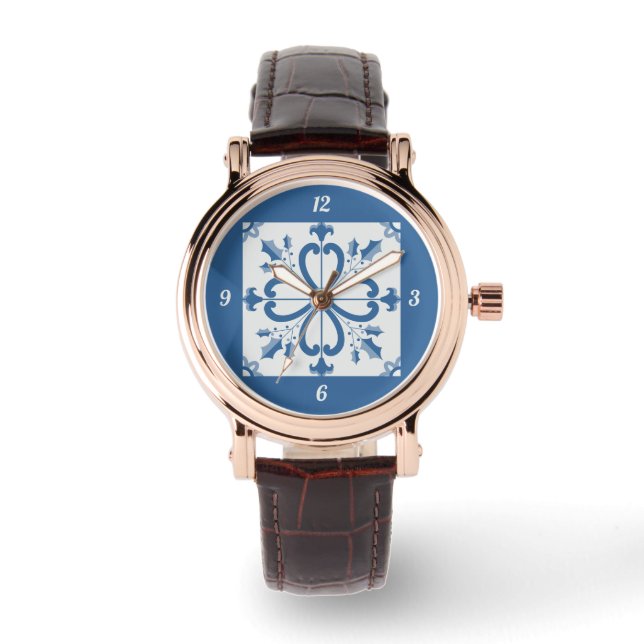 Weihnachtsholz und Blume Blütenblätter Armbanduhr (Vorderseite)