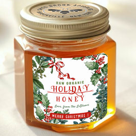 Weihnachtshonig mit Holly & Berry Border Quadratischer Aufkleber