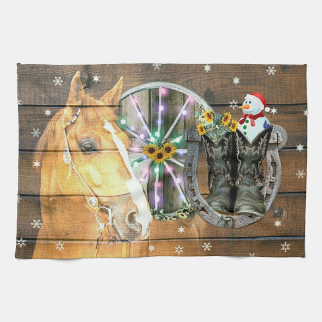 Weihnachtshorn Wagon Cowboy Stiefel Horseshoe Geschirrtuch (Horizontal)