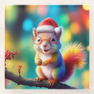 Weihnachtshörnchen als Weihnachtsmann-56765 Glasuntersetzer