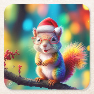 Weihnachtshörnchen als Weihnachtsmann-56765 Rechteckiger Pappuntersetzer