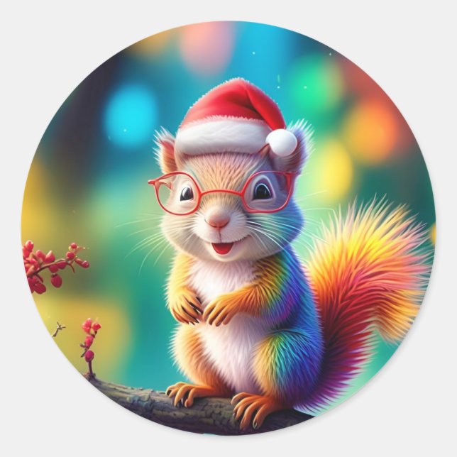 Weihnachtshörnchen als Weihnachtsmann-56765 Runder Aufkleber (Vorderseite)