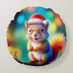 Weihnachtshörnchen als Weihnachtsmann-56765 Rundes Kissen