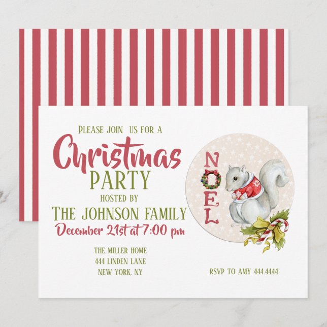 Weihnachtshörnchen-Illustration Einladung (Vorne/Hinten)