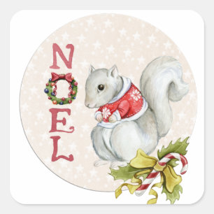 Weihnachtshörnchen-Illustration Quadratischer Aufkleber