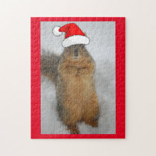 Weihnachtshörnchen mit Weihnachtsmannmütze