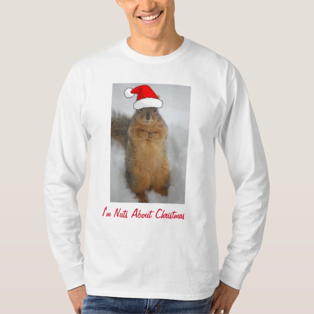 Weihnachtshörnchen mit Weihnachtsmannmütze T-Shirt (Vorderseite)