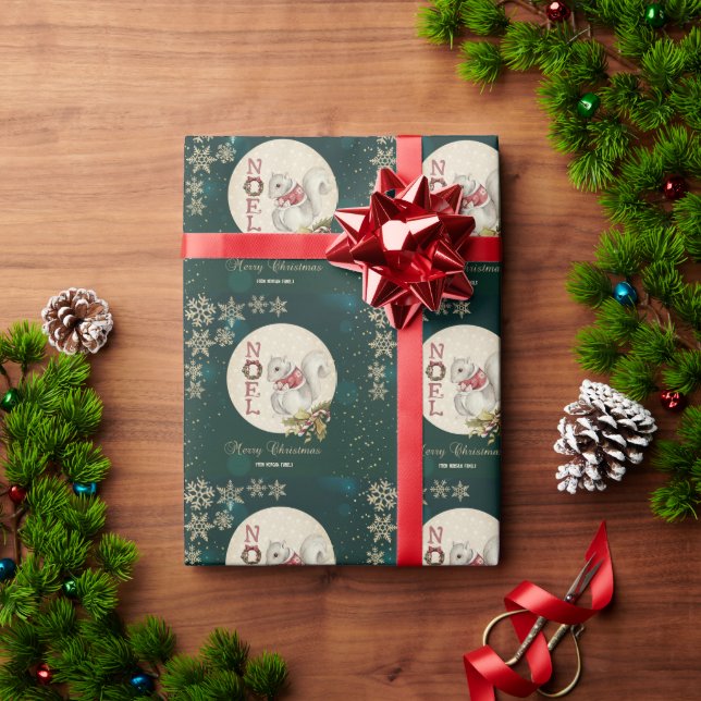 Weihnachtshörnchen, Schneeflocken Geschenkpapier (Feiertagsgeschenk)