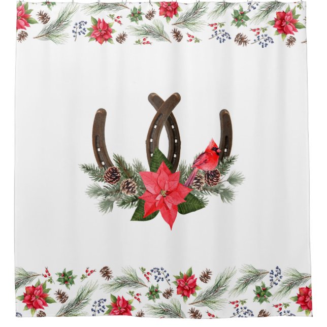 Weihnachtshorseshoe Poinsettia Duschvorhang (Vorderseite)